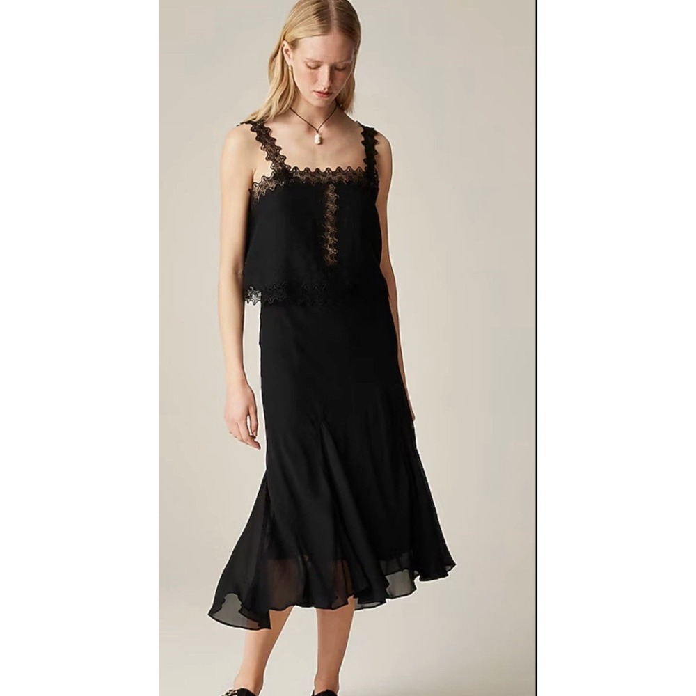 NEW 2025 J. Crew Womens Gwyneth Flounce-Hem Slip Skirt in Chiffon Size L Black